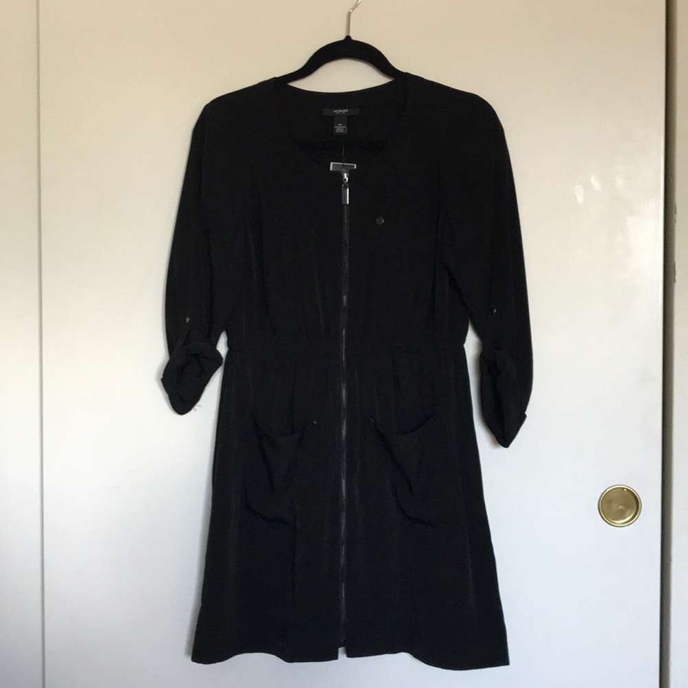 Alfani zip front gathered waist black dress